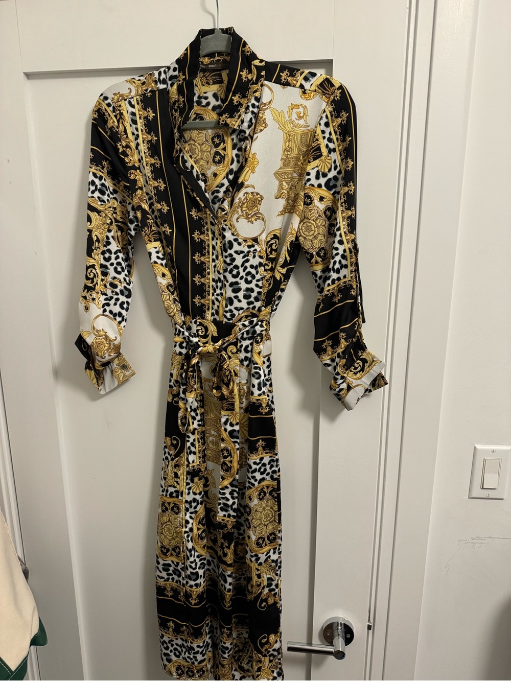 Black, White & Gold Baroque Leopard Print Dress